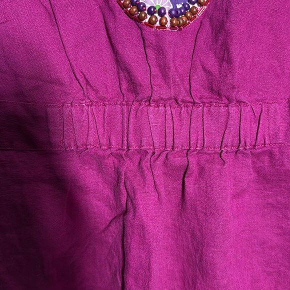 Boden Linen Ruched Waist Beaded Circle Floral Short Sleeve Blouse Size 6 - Picture 4 of 5